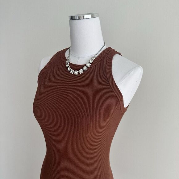 DISSH Dress Womens Small Jenna Knit Ribbed Midi Bodycon Fitted Tank Brown - Picture 2 of 8
